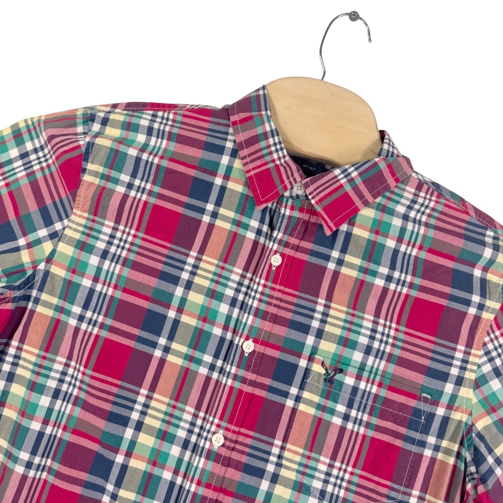American Eagle Outfitters Mens Plaid Short‎ Sleeve Button Up Shirt Vintage Fit L